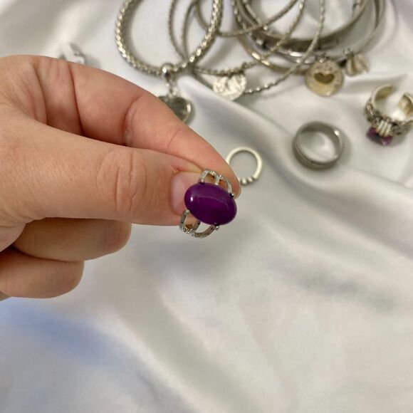 Chunky Vintage Silver Tone Bracelet Cuff And Rings Jewelry Stack Lot - Picture 6 of 8